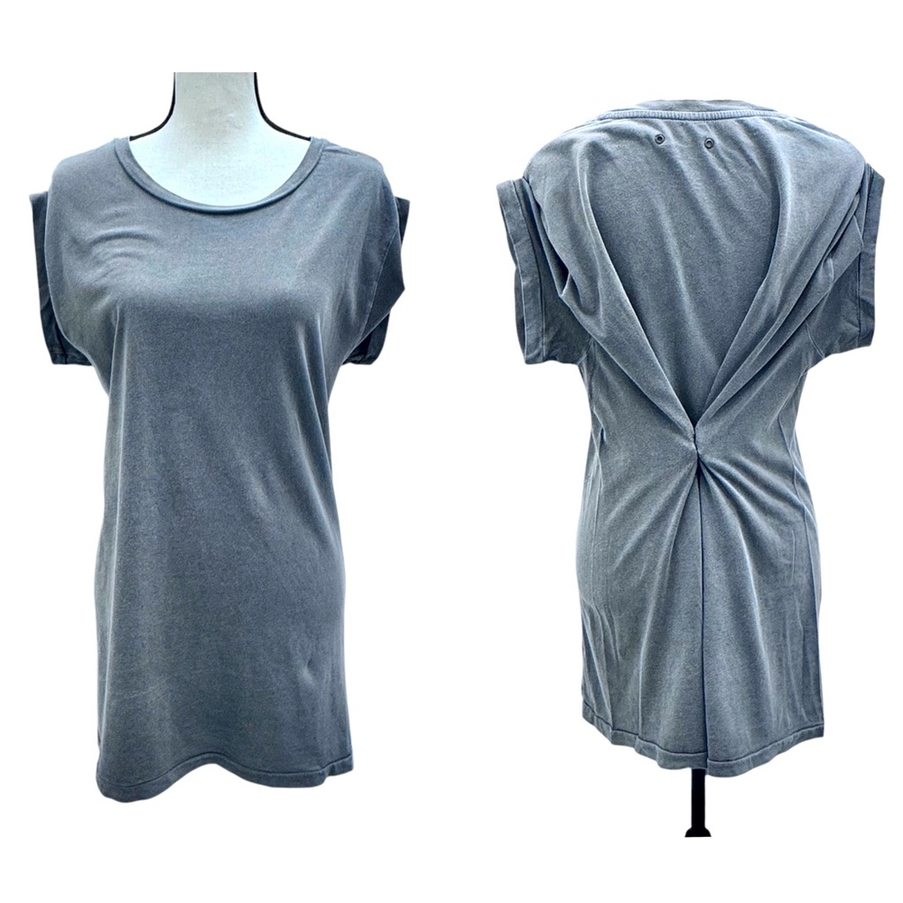 FREE PEOPLE DISTRESSED GRAY SNAP TEE